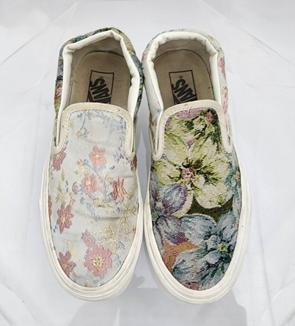 Vans Classic Slip On Tapestry Multi Snow White Sneakers Women 9 Men 7.5 Rare